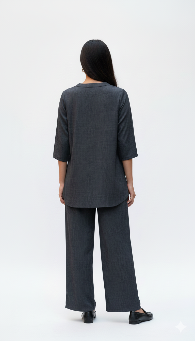 "The Signature Cotton Co-ord Set" in Charcoal Black & Cobalt Blue