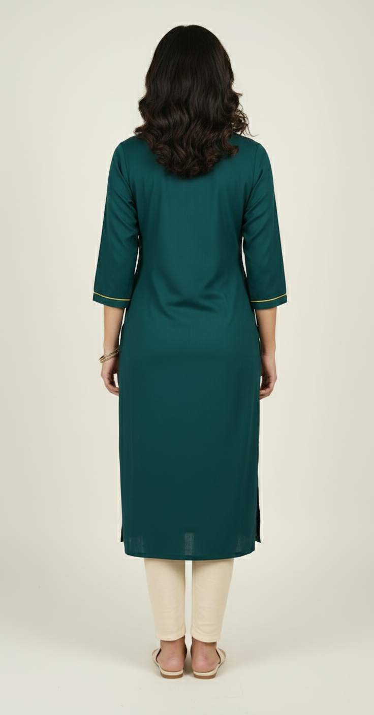 Teal Embroidered Princess Line Kurti