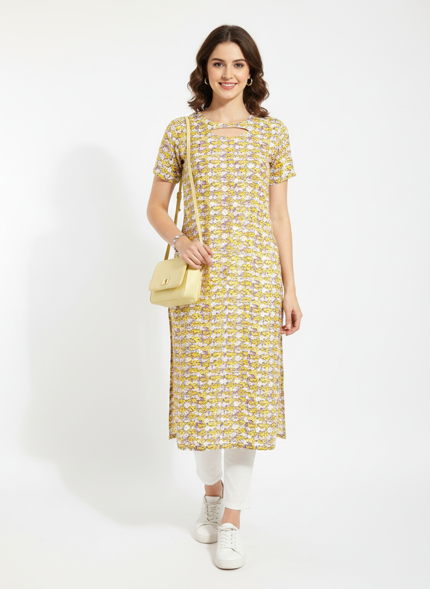 Yellow Peek -A- Boo Abstract Print Kurti