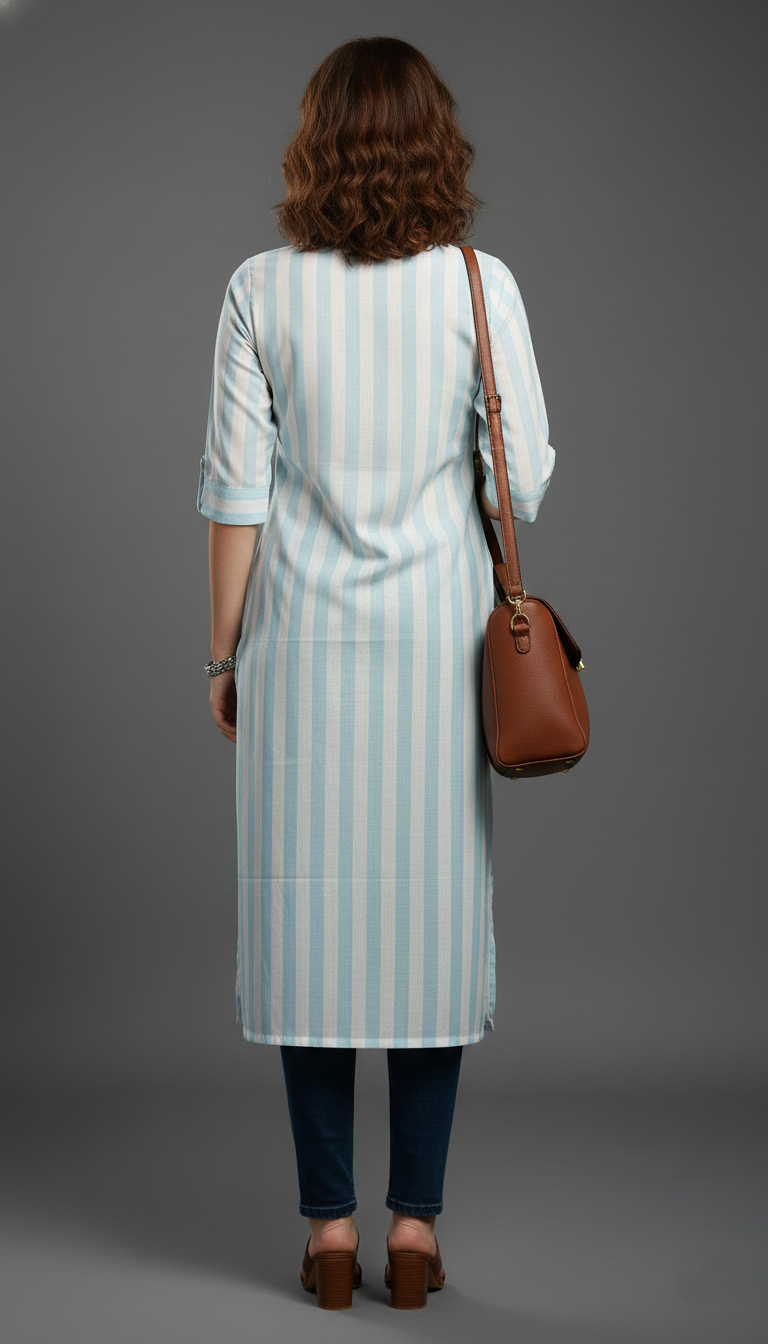 Women's bluwht stripes cotton kurti