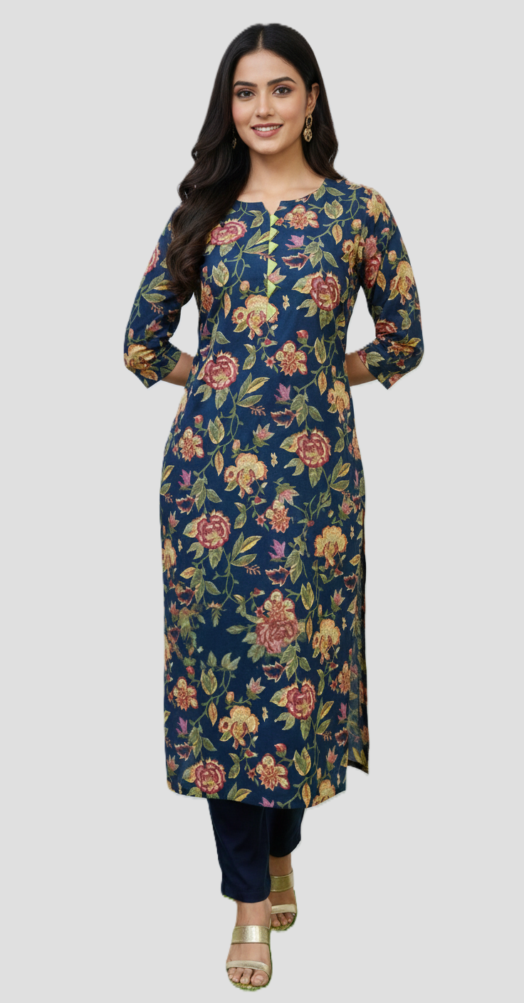 Bloom in Bold: The Navy Floral Fusion Kurti