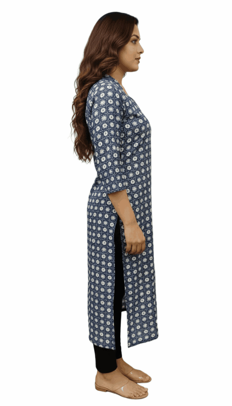 Midnight Navy Sweetheart Neck Cotton Ethnic Kurta