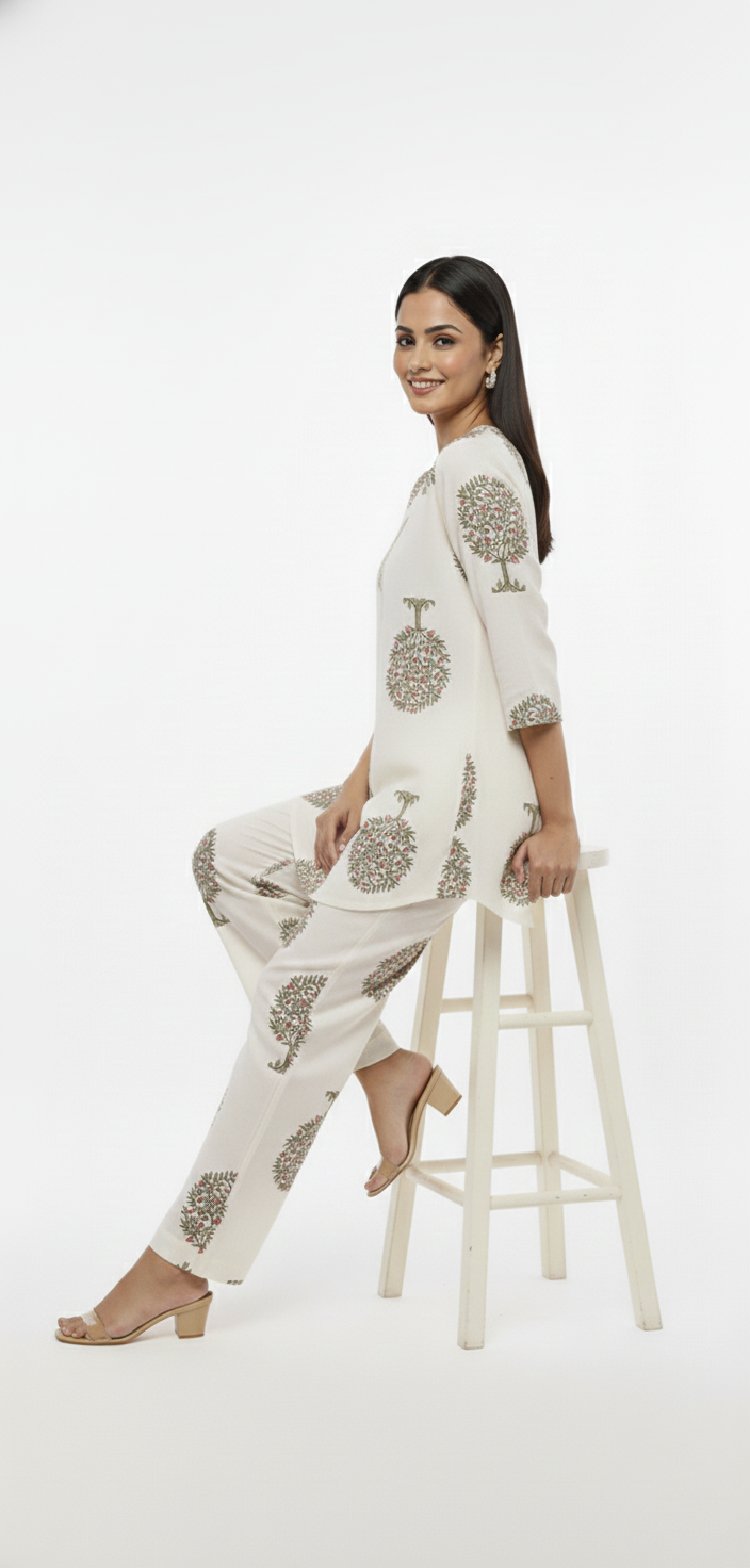 Elegant Tree-of-Life Rayon Co-ord Set