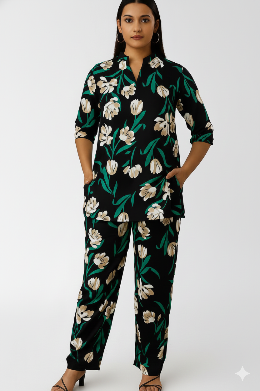 Women's black print co-ord set