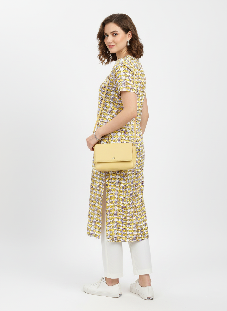 Yellow Peek -A- Boo Abstract Print Kurti