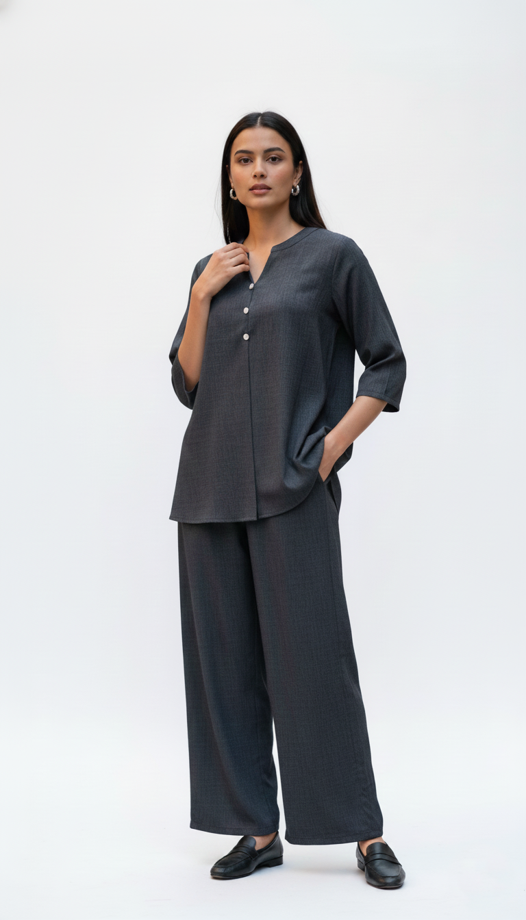 "The Signature Cotton Co-ord Set" in Charcoal Black & Cobalt Blue