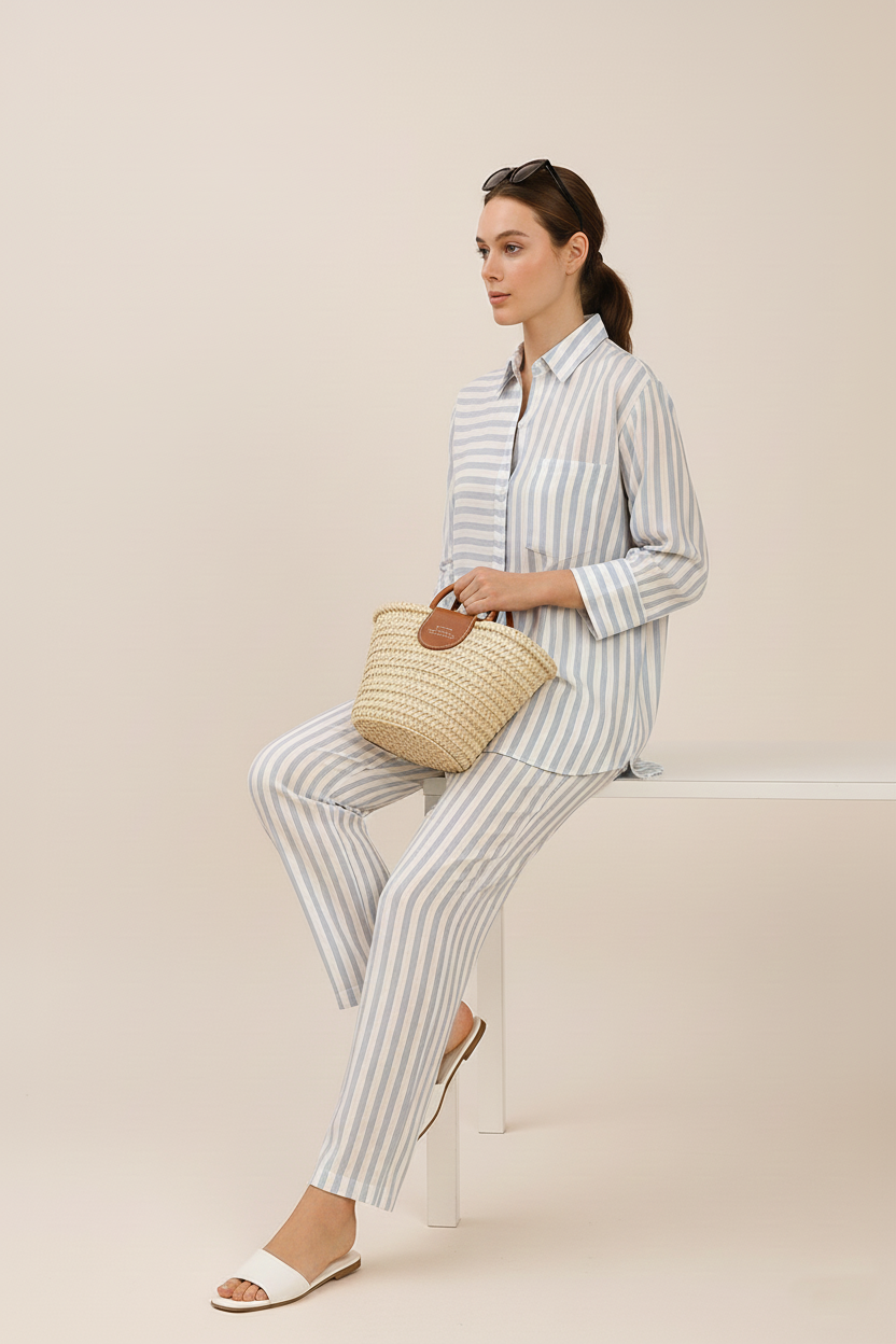 Women's bluwht stripes co-ord set