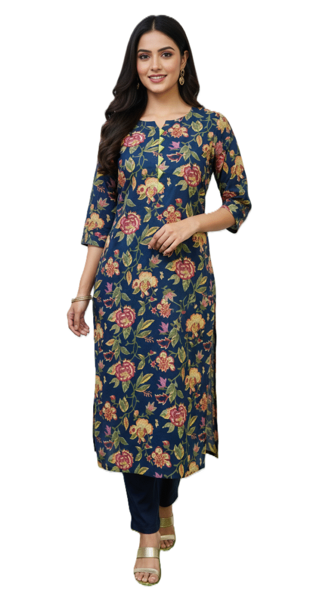 Bloom in Bold: The Navy Floral Fusion Kurti