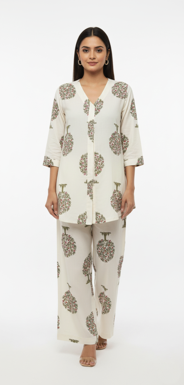 Elegant Tree-of-Life Rayon Co-ord Set