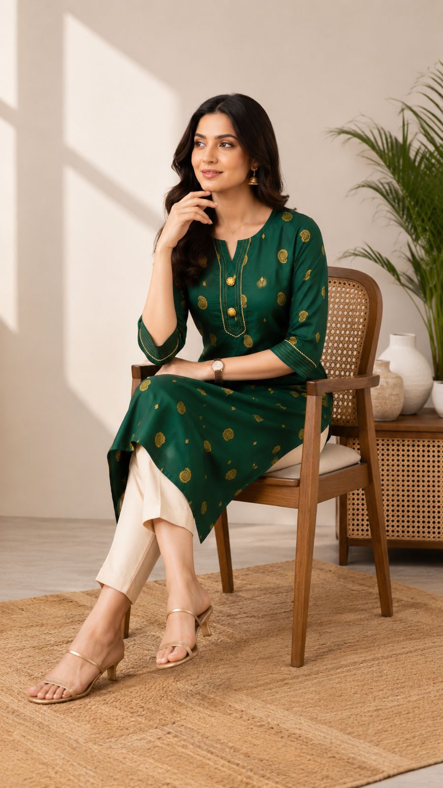 Bottle Green Paisley Printed Festive Kurti - Image 6