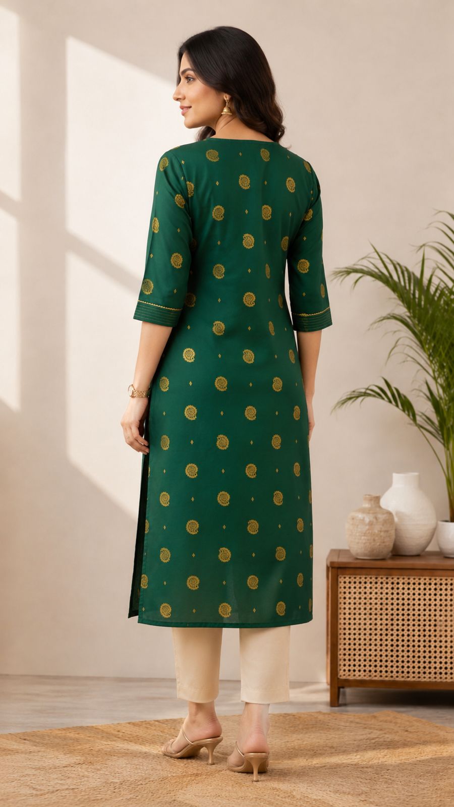 Bottle Green Paisley Printed Festive Kurti - Image 5