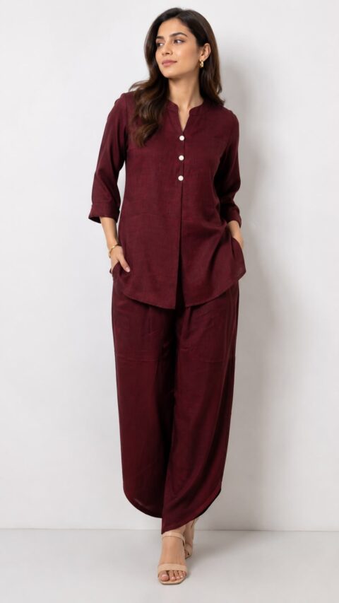 Effortless Elegance: The Maroon Rayon Co-Ord Set - Image 3