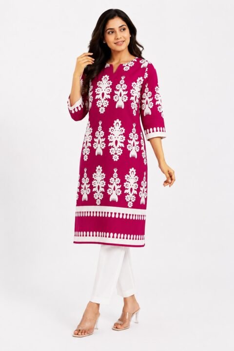 Classic Black / Vibrant Magenta Printed Kurti - Image 6