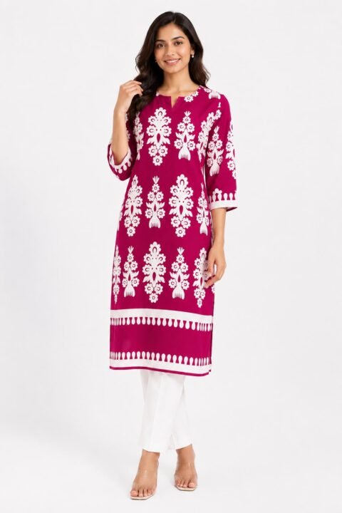 Classic Black / Vibrant Magenta Printed Kurti - Image 5