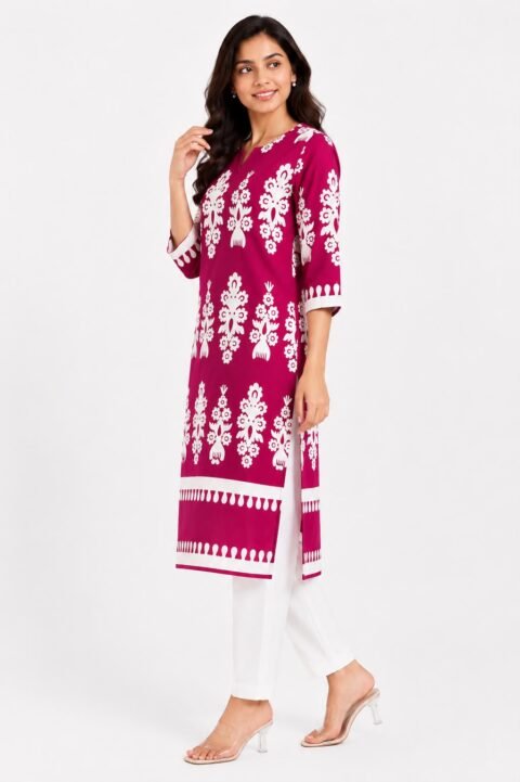 Classic Black / Vibrant Magenta Printed Kurti - Image 8