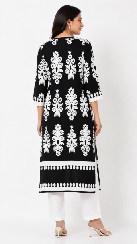 Classic Black / Vibrant Magenta Printed Kurti - Image 3
