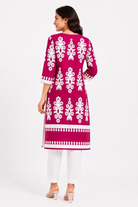 Classic Black / Vibrant Magenta Printed Kurti - Image 7