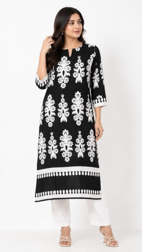 Classic Black / Vibrant Magenta Printed Kurti