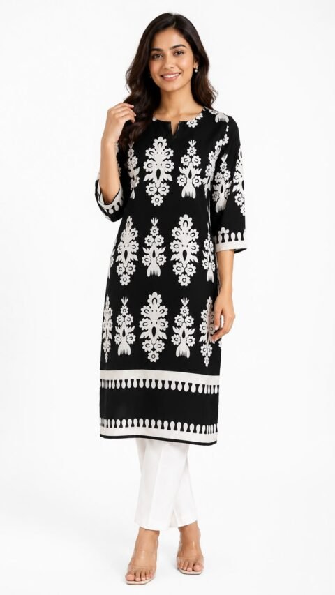 Classic Black / Vibrant Magenta Printed Kurti