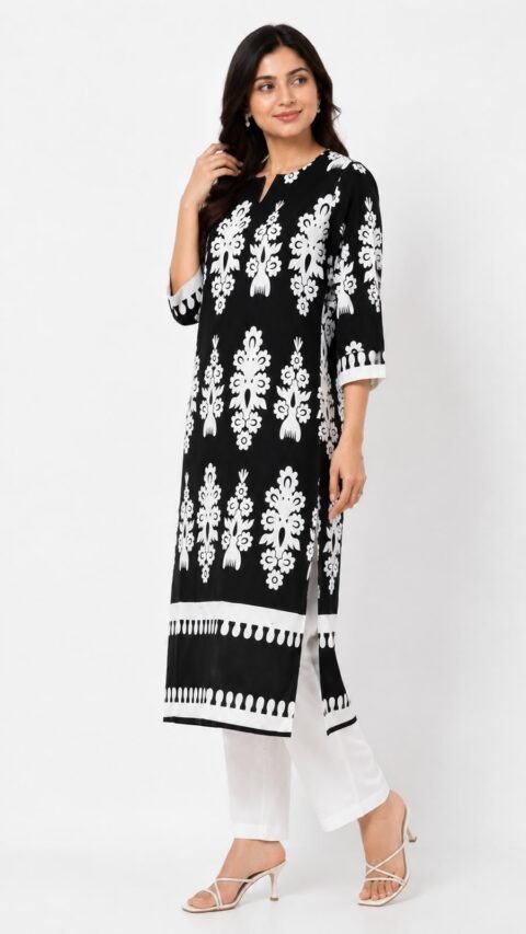 Classic Black / Vibrant Magenta Printed Kurti - Image 4