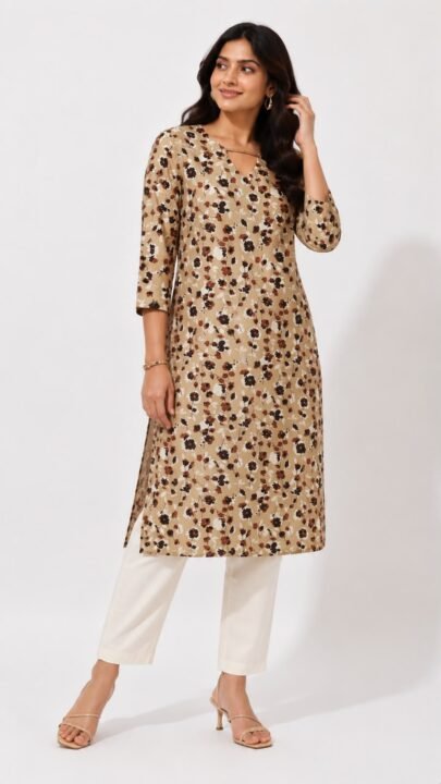 Earthy Floral Print Straight Kurti
