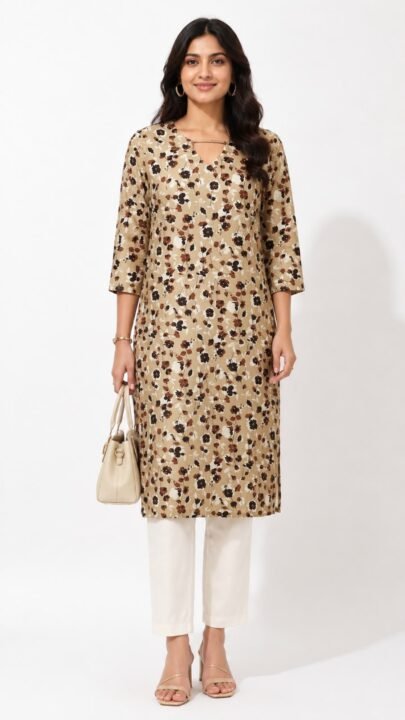 Earthy Floral Print Straight Kurti
