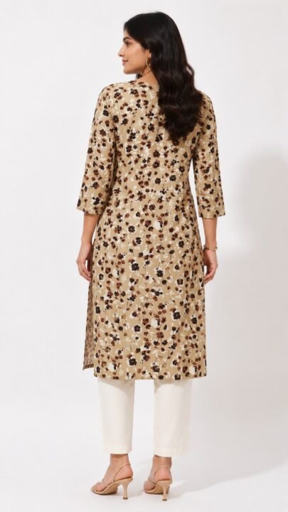 Earthy Floral Print Straight Kurti - Image 3